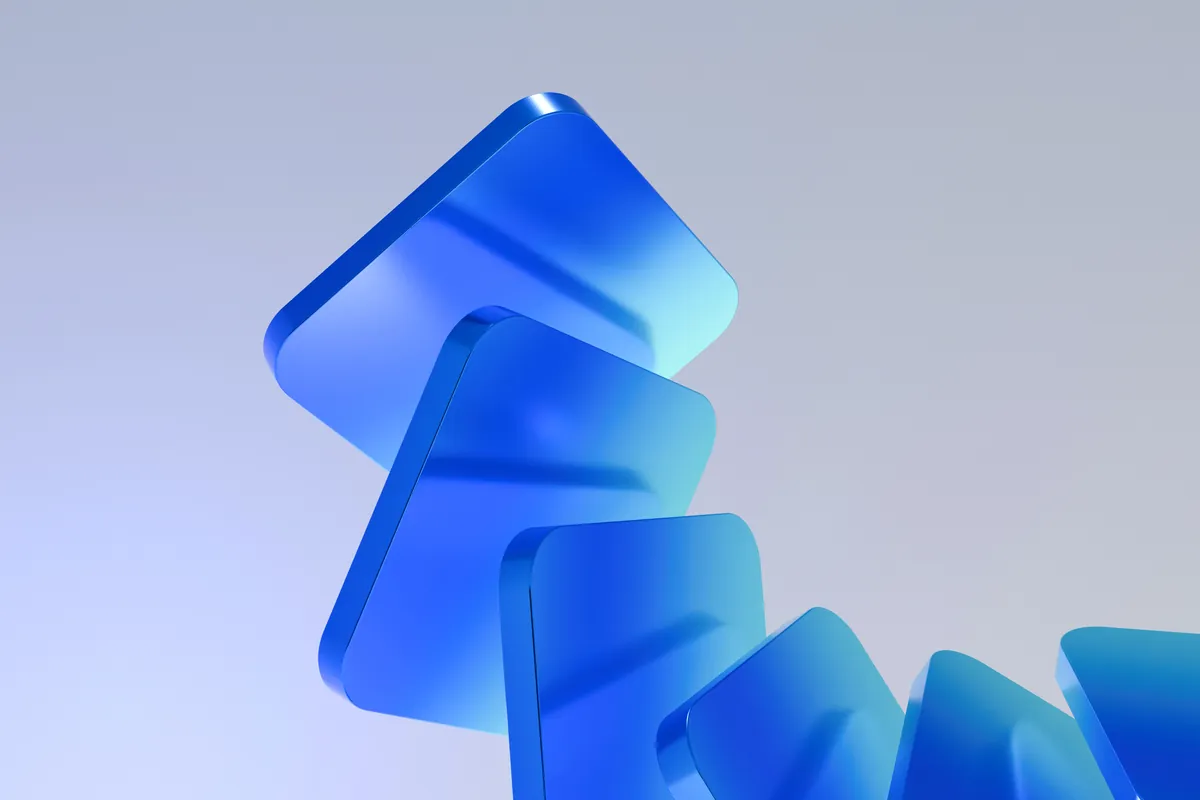 Abstract layered blue glass panels representing seven layers of AI security